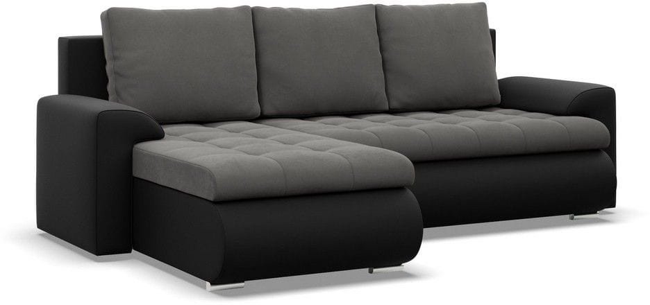 Narożnik rozkładany, lewy, Bosco, velvet, ekoskóra, 230x159x89 cm, ciemny szary, czarny | TYLETEGOTU