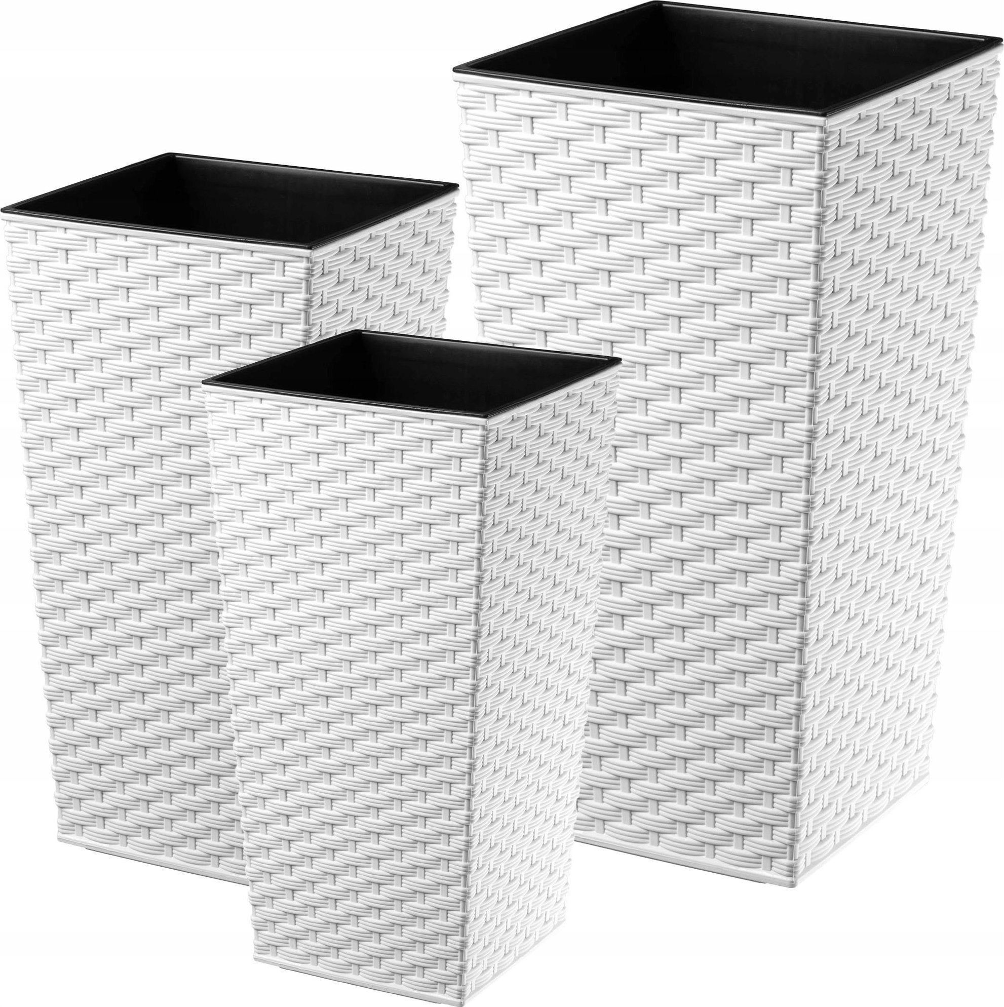 Kadax Zestaw 3x Doniczka Donica + Wkład Biały Rattan