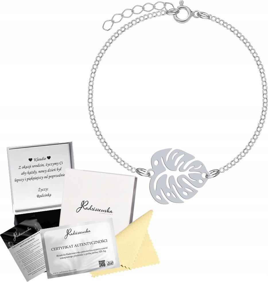 Radziszewska Jewellery Bransoletka Srebrna LIŚĆ MONSTERY Ankier 925 Prezent Kobieta ŻYCZENIA