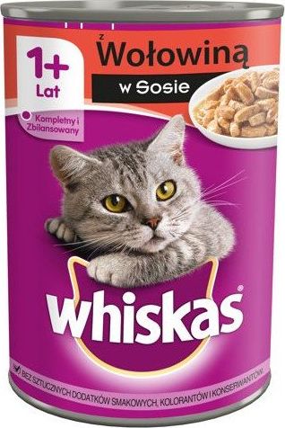 Whiskas WHISKAS Adult puszka 24x400g - mokra karma dla kotów wołowiną w sosie