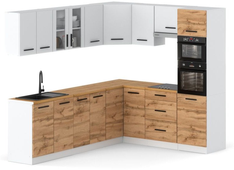 Kuchnia Marra Narożna 4.6m Modułowa Nowoczesna Z Blatem Biała Biała Wotan