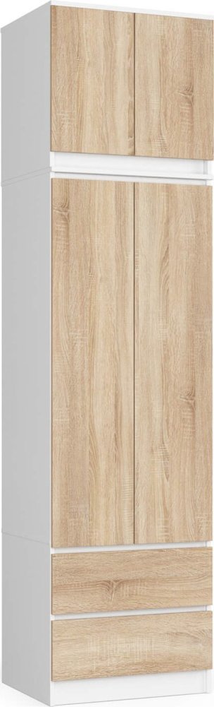 Fabryka Mebli Akord Szafa z nadstawką do sypialni 60 cm STAR - biała-dąb sonoma