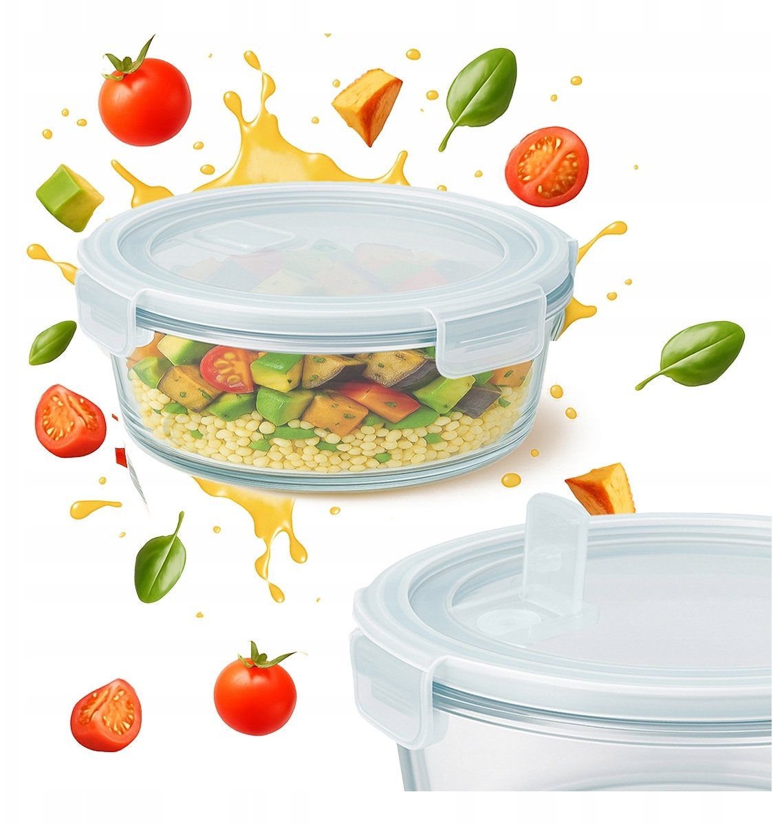 Pojemnik szklany hermetyczny okrągły 400 ml na jedzenie do pracy szkoły