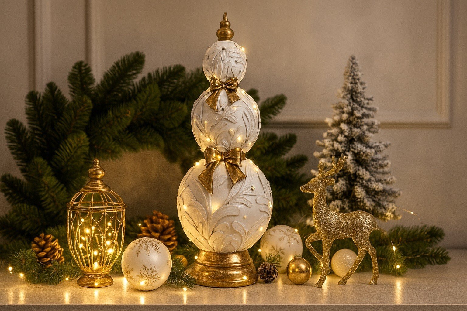 Ozdoba świąteczna LED Bombki ceramiczne 60 cm biało-złota