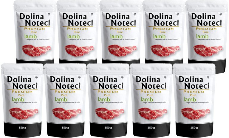Mokra karma dla psa alergika Dolina Noteci Premium Pure bogata w jagnięcinę zestaw 10 x 150 g