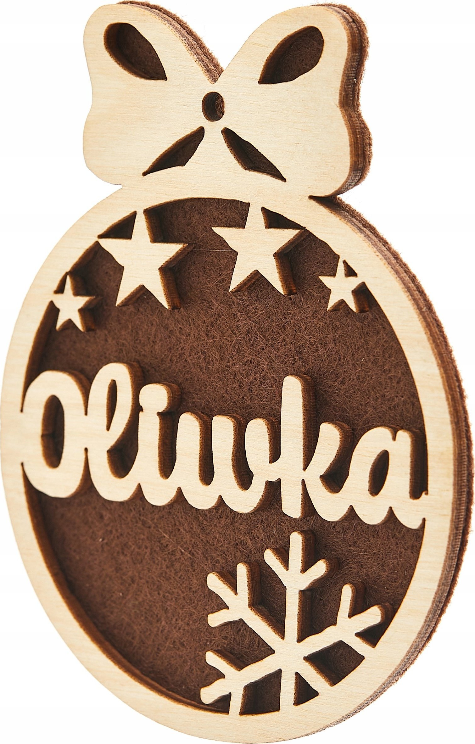 Techrebal BOMBKA Z IMIENIEM DREWNIANA NA CHOINKĘ BRĄZOWA