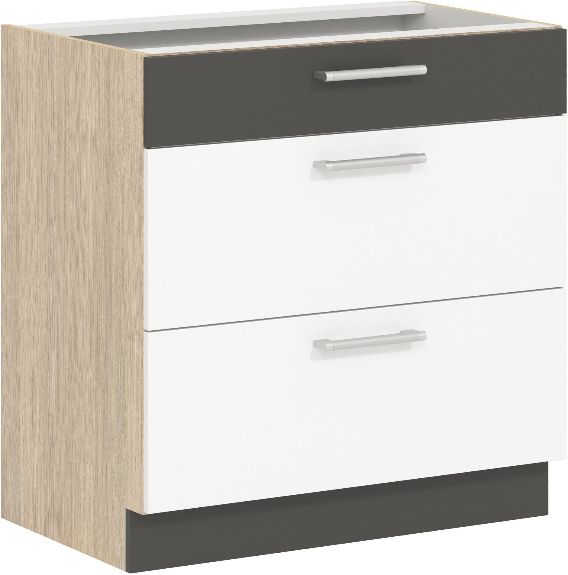 Szafka dolna kuchenna z trzema szufladami MODENA MD28/D80S3 biały połysk / grafit