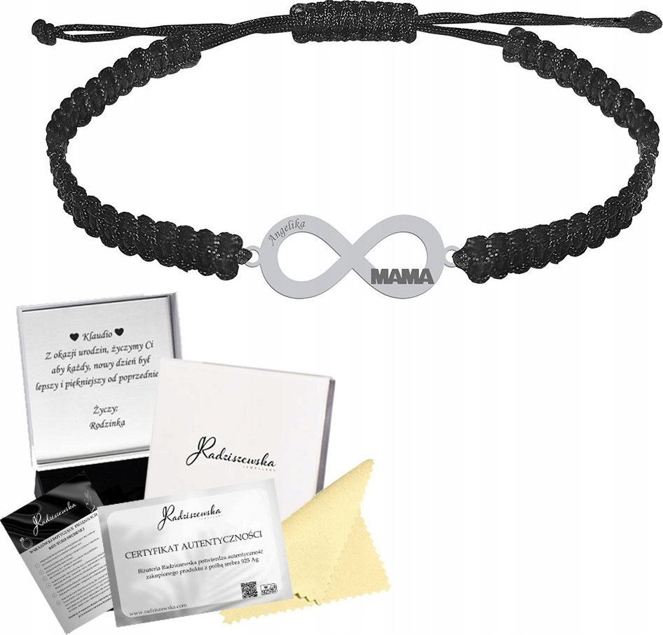 Radziszewska Jewellery Bransoletka Srebrna Nieskończoność Srebro 925 Dzień Matki Grawer Makrama