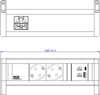 Bachmann BACHMANN DESK 2xzabezpieczony styk 1xUSB A&C, Ładowarka USB 22W, GST18