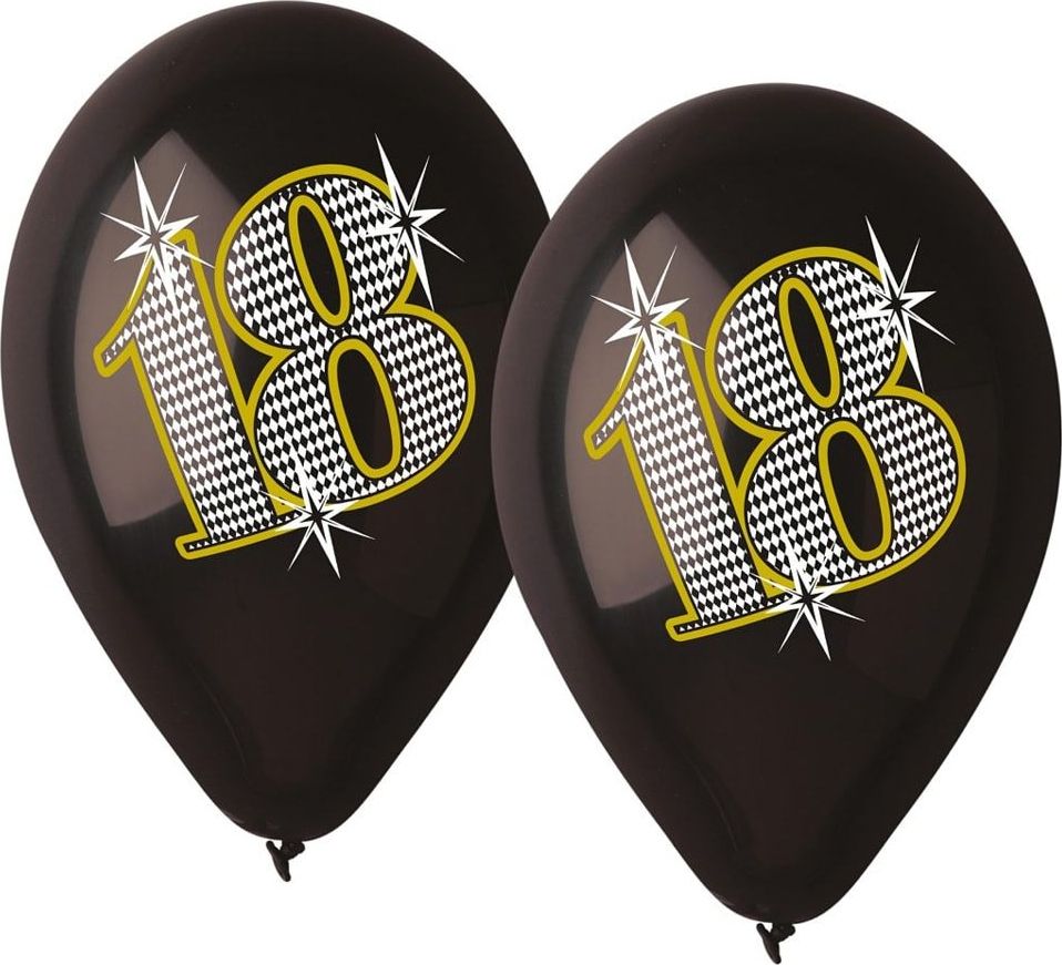 GMR Balony lateksowe z nadrukiem 18 czarne - 30 cm - 5 szt. uniwersalny