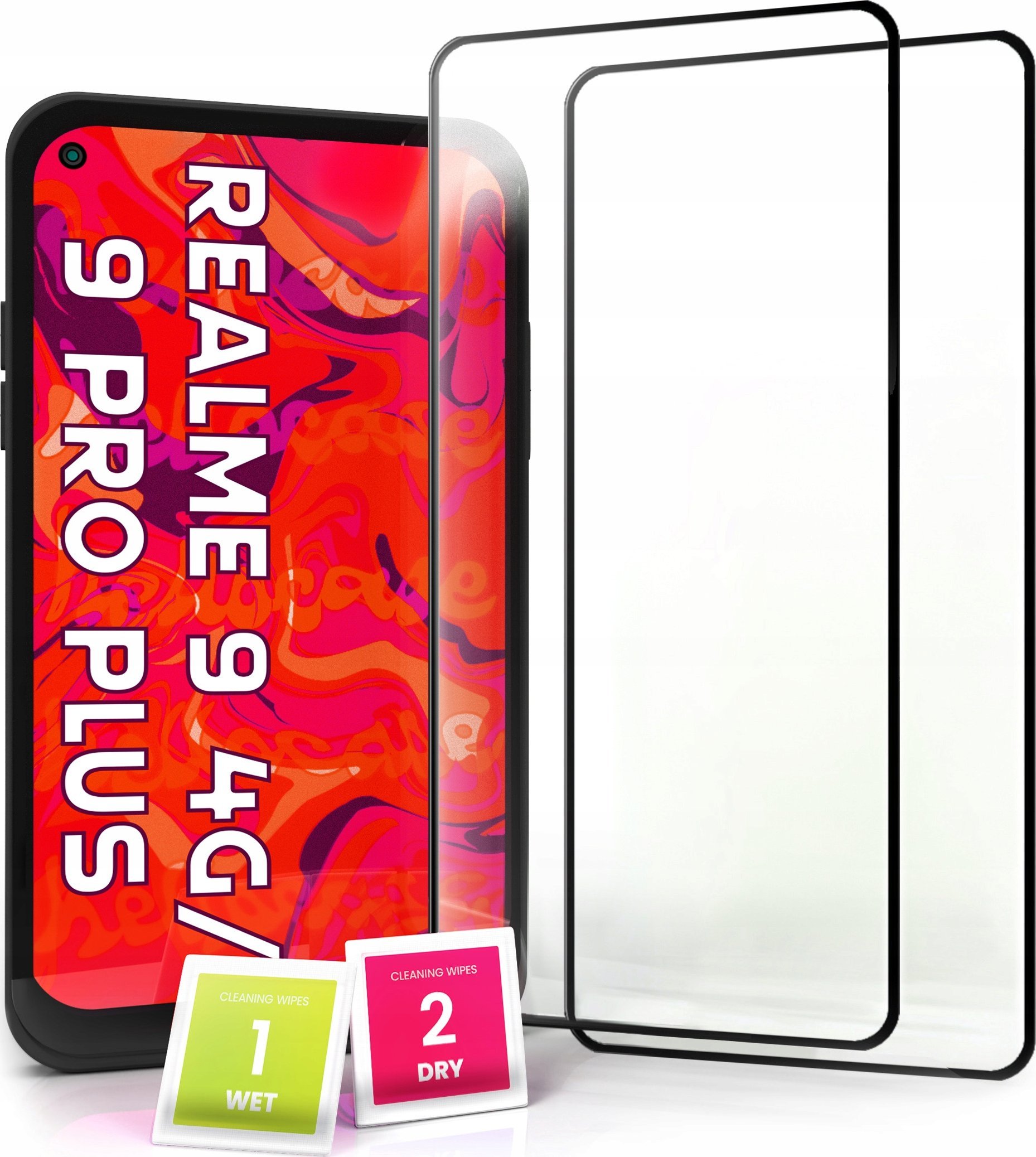 Hello Case 2-pak Szkło Hartowane do Realme 9 4G / 9 Pro Plus Pełne Na cały ekran 5D 9H