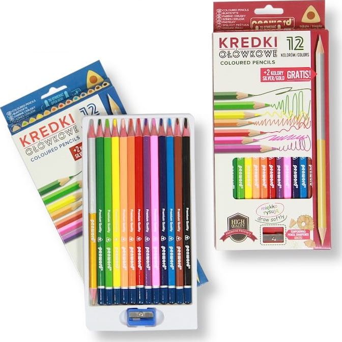 Polsirhurt Kredki ołówkowe trójkątne + złota srebrna 12 kolorów Penword
