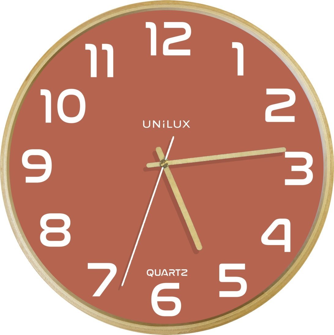 Unilux Unilux 400165111, Wall, Quartz clock, Round, Brick colour, Wood, Wood, Glass