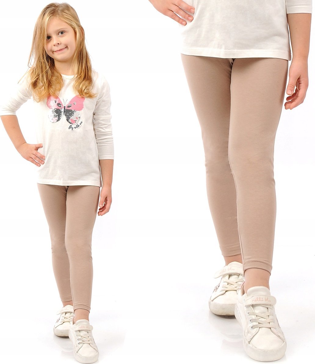 Elastyczne Legginsy Bawełniane Klasyczne Getry Polskie Beżowe 122