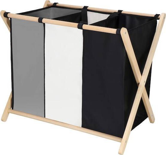 Kosz na pranie 105 L z trzema materiałowymi komorami, składany, czarny, szary, ecru UNIWERSALNY