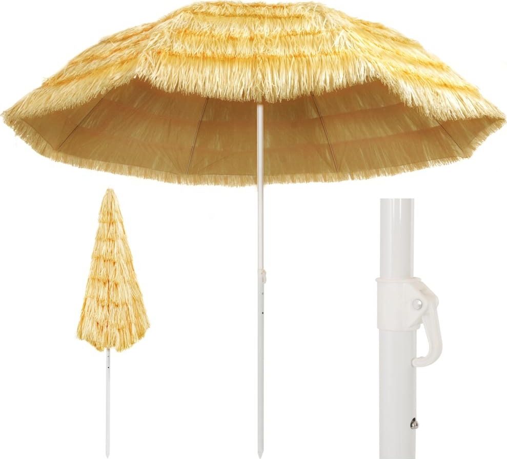 vidaXL Parasol plażowy w stylu hawajskim, naturalny, 300 cm
