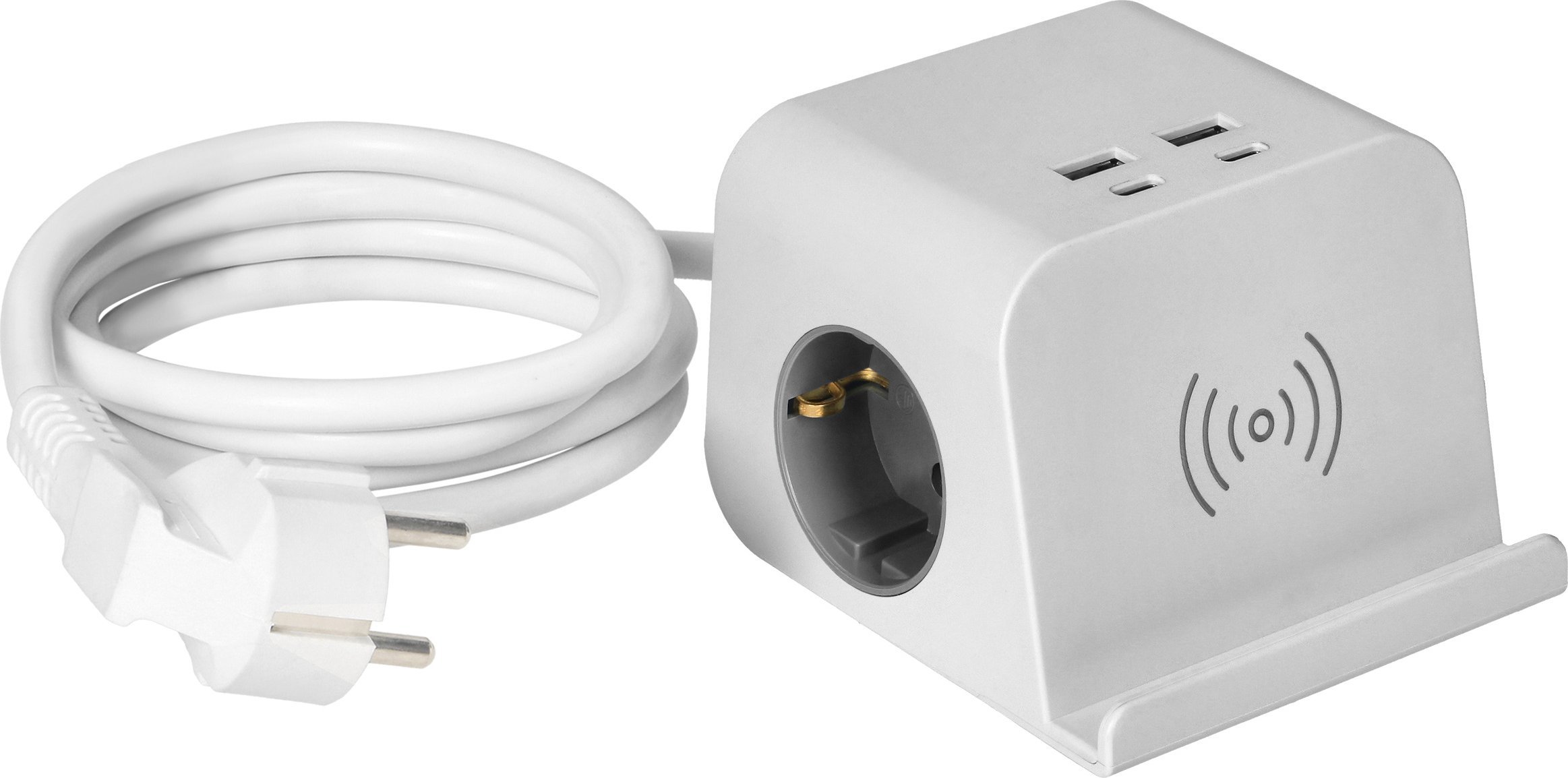 Orno Listwa zasilająca nabiurkowa, ładowarką USB, śrubowym zaciskiem mocującym i przewodem 1,4m, 2x2P+Z (Schuko), 4xUSB, biały