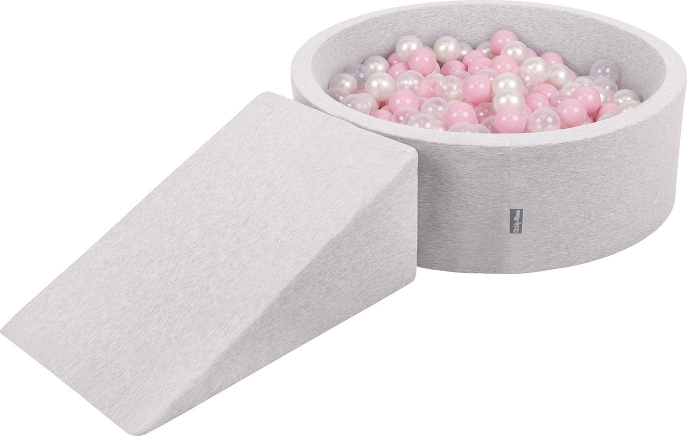 KiddyMoon Piankowy plac zabaw PPZP-OK30D-112 z piłeczkami jasnoszary: pudrowy róż-perła-transparent basen 100/klin L Zabawka plac zabaw