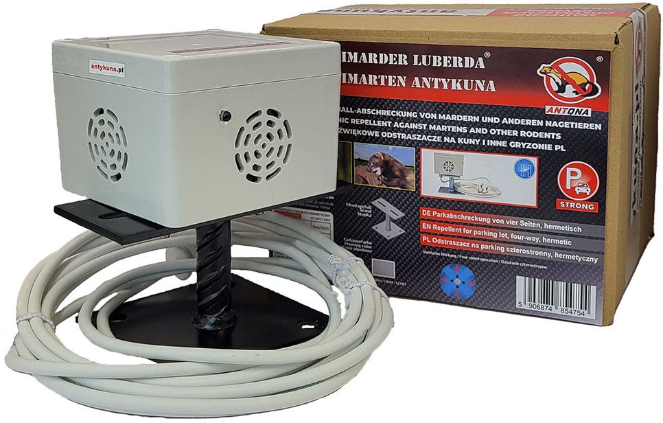 Antykuna.pl Odstraszacz MOCNY na parking, na dach, na strych, na poddasze, Działa w 4 kierunkach, Zasilanie 230V