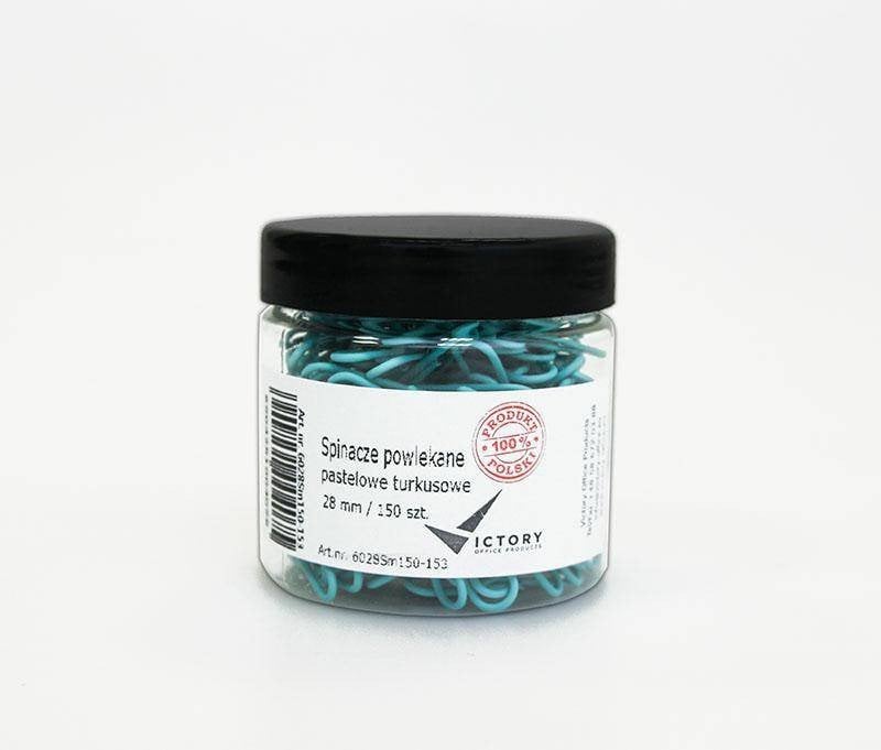 Victory Office Product SPINACZE BIUROWE VICTORY OFFICE 28MM 150 SZT. OKRĄGŁE PASTELOWE TURKUSOWE SŁOIK MAŁY