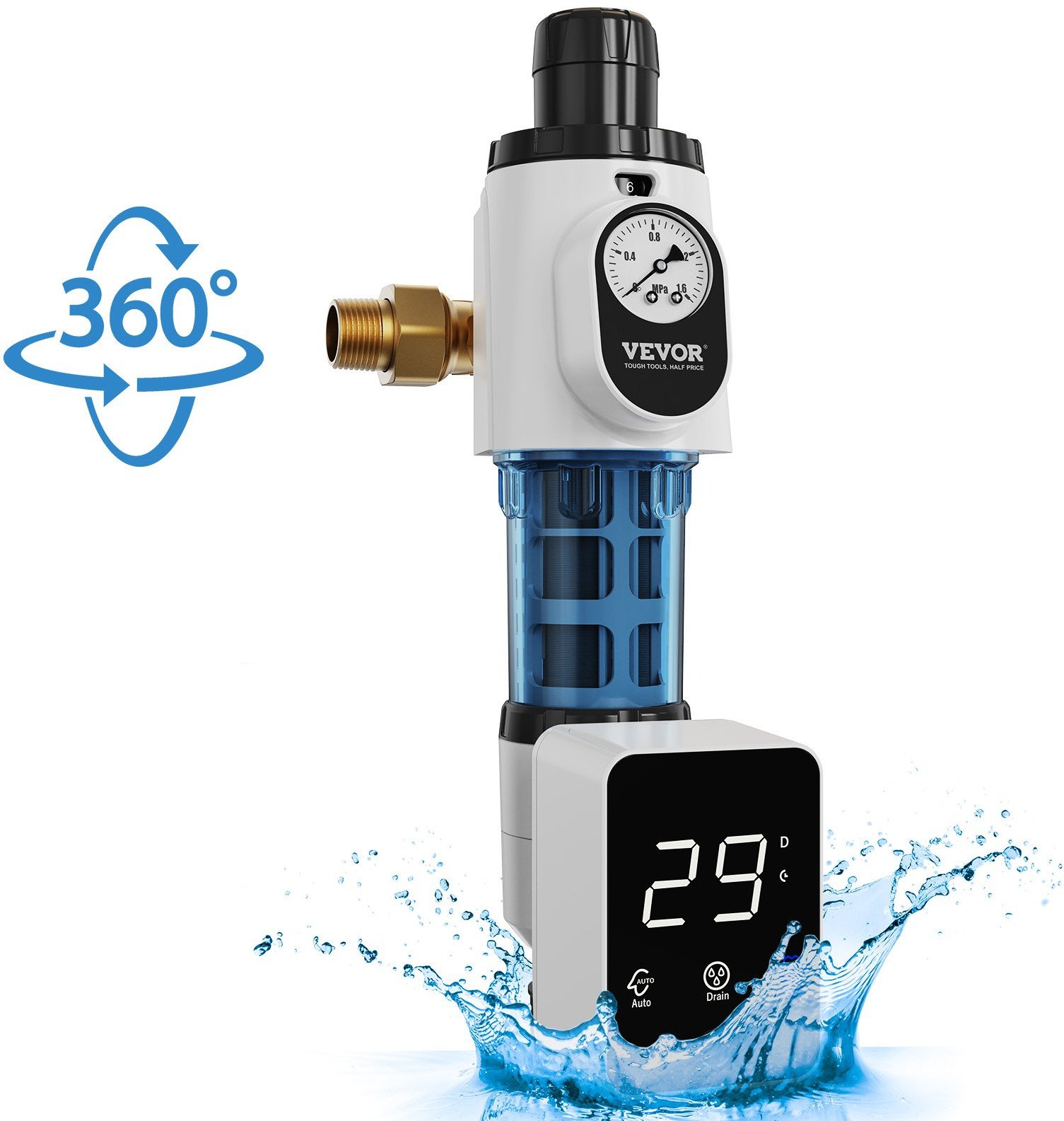 Filtr mechaniczny z płukaniem wstecznym z manometrem do wody 4 T/GODZ.