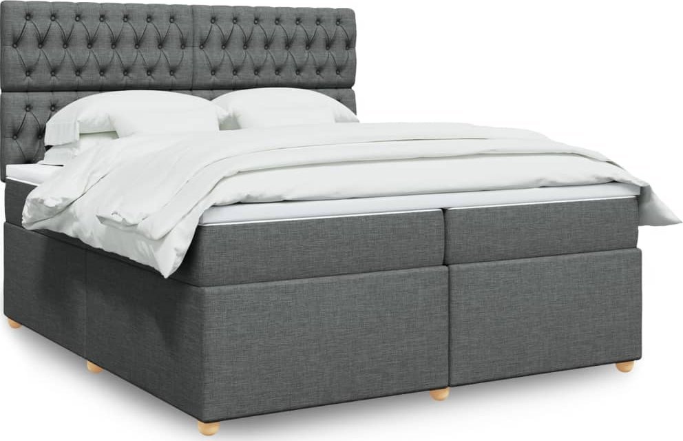 vidaXL vidaXL Łóżko kontynentalne z materacem, ciemnoszara tkanina 200x200 cm