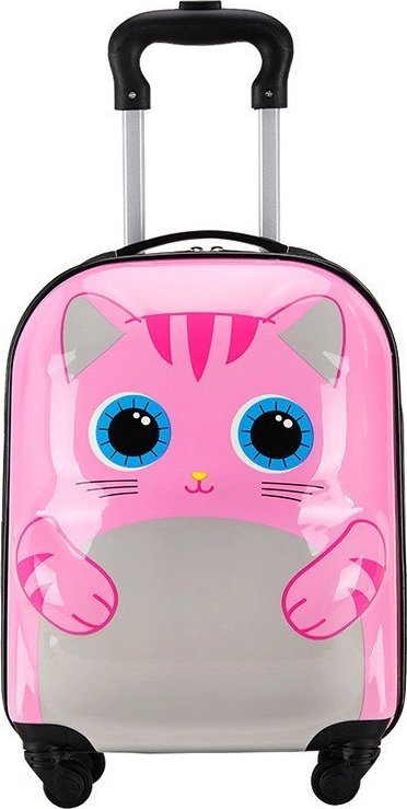 Costway Walizka podróżna dla dzieci bagaż podręczny na kółkach kot różowa