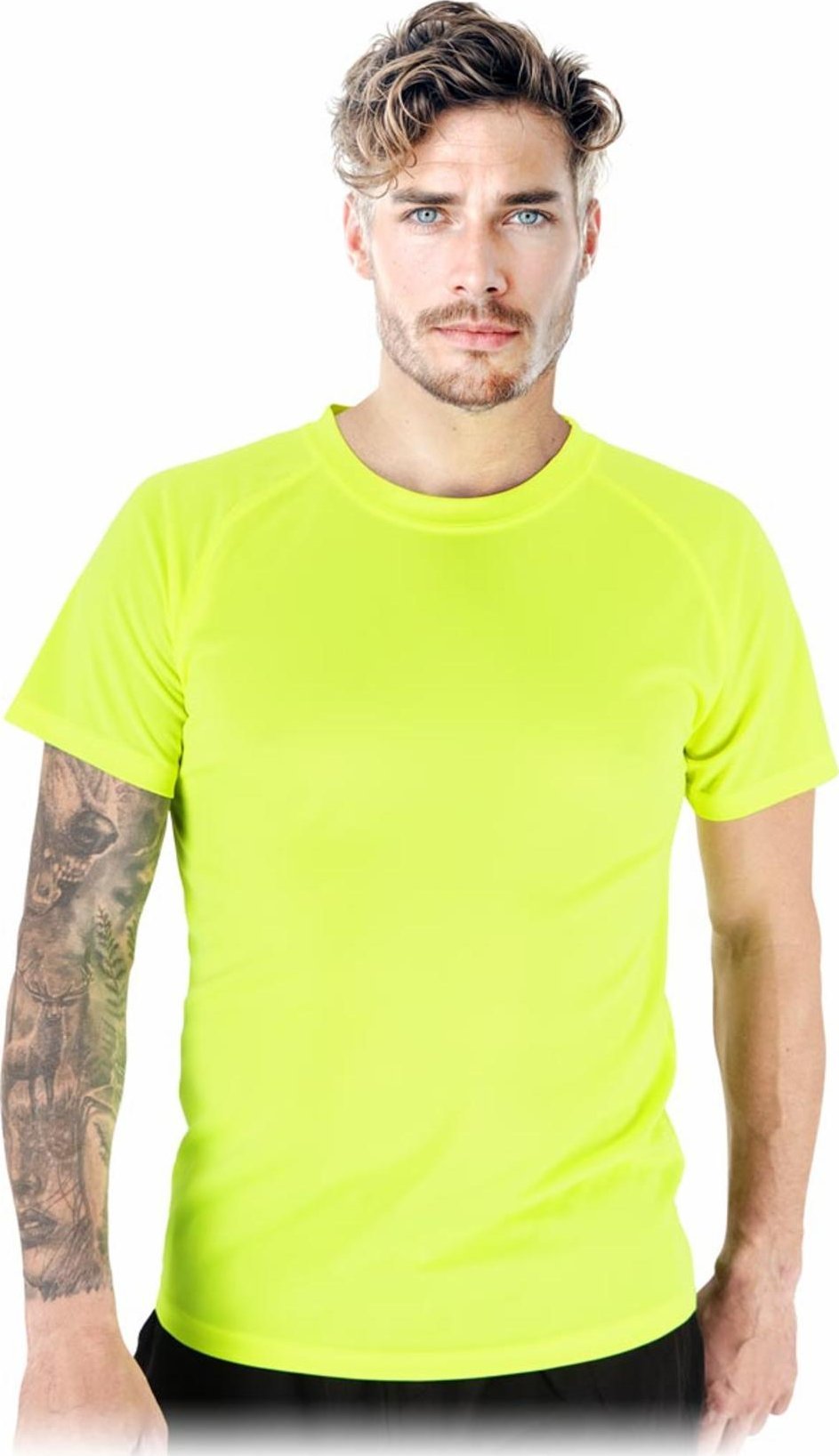 R.E.I.S. TS-PORTO-SS - T-shirt z siateczki doskonała wentylacja męski dzianina 100% poliester 130-135 g/m2 okrągły dekolt - żółty 3XL