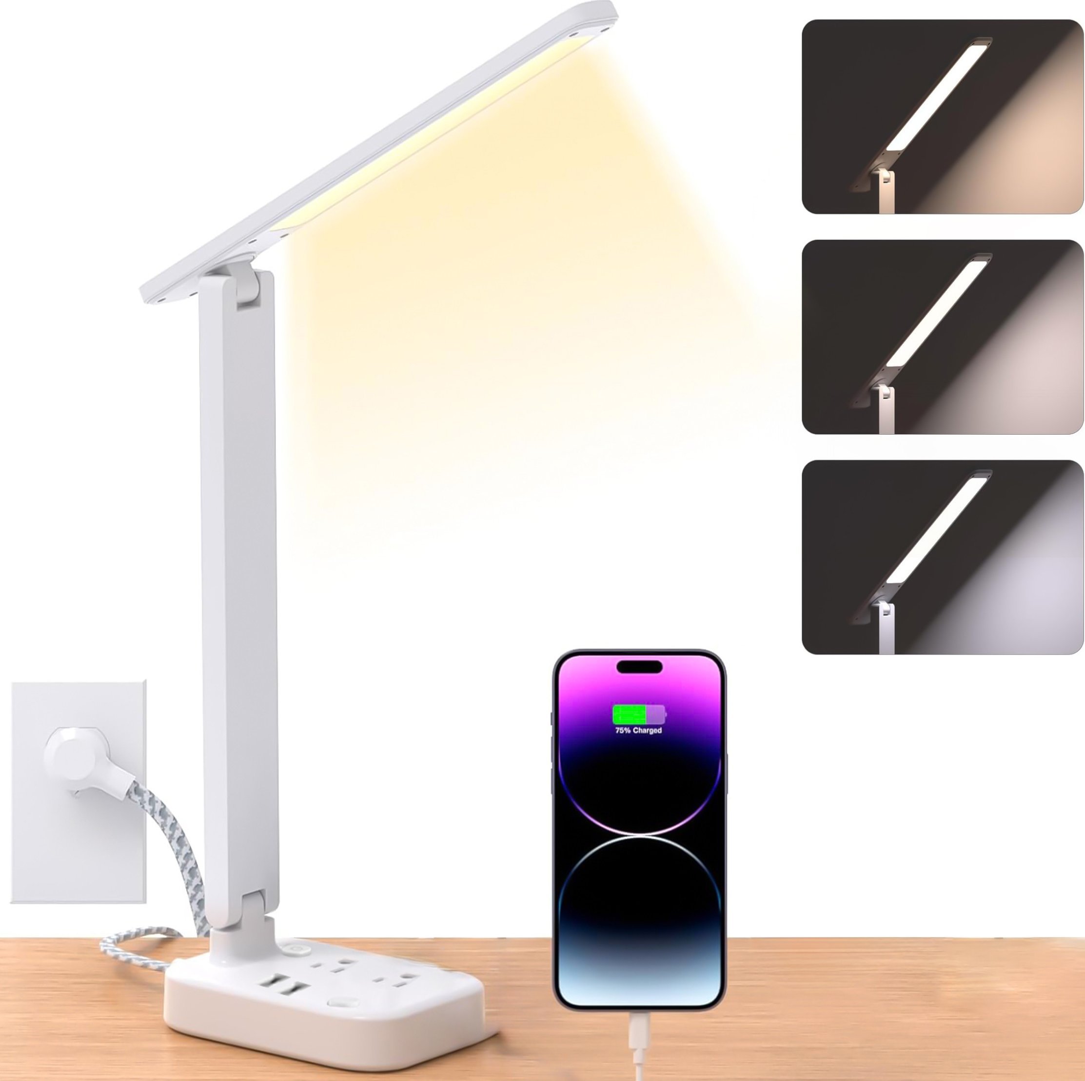Lampka LED z funkcją ładowania gniazdkiem i stojakiem na telefon Alogy Desk Lamp 2 gniazda sieciowe 2x USB Biała