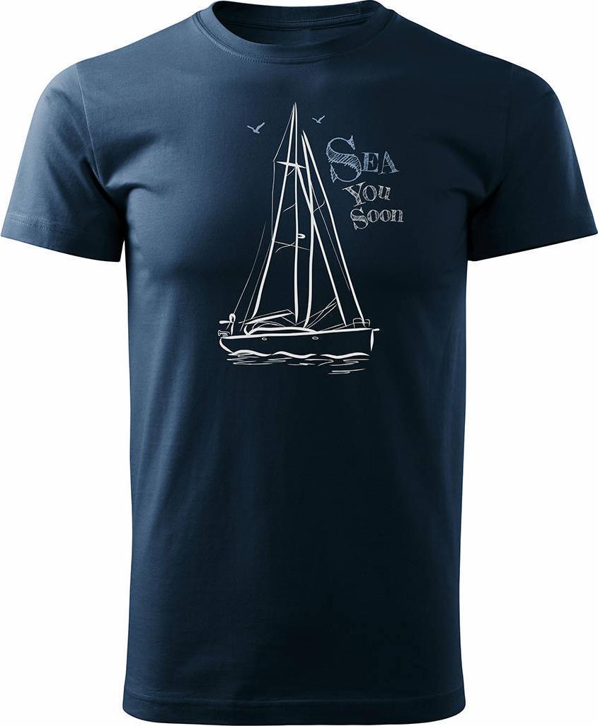 Topslang Koszulka żeglarska dla żeglarza z jachtem żaglówką męska granatowa REGULAR r. XL