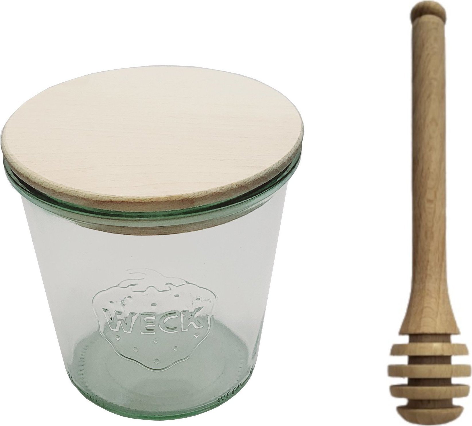 Wamar-Sosenka Zestaw Słoików WECK Pojemność 580 ml średnica 100mm 12 sztuk + Drewniane wieka, nabierak do miodu