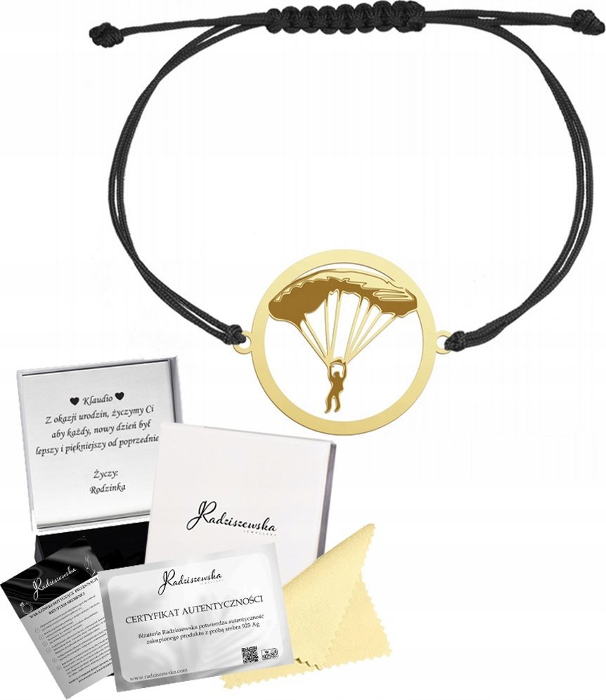 Radziszewska Jewellery Złota Bransoletka Spadochroniarz Sznurek 925 Spadochroniarstwo GRAWER