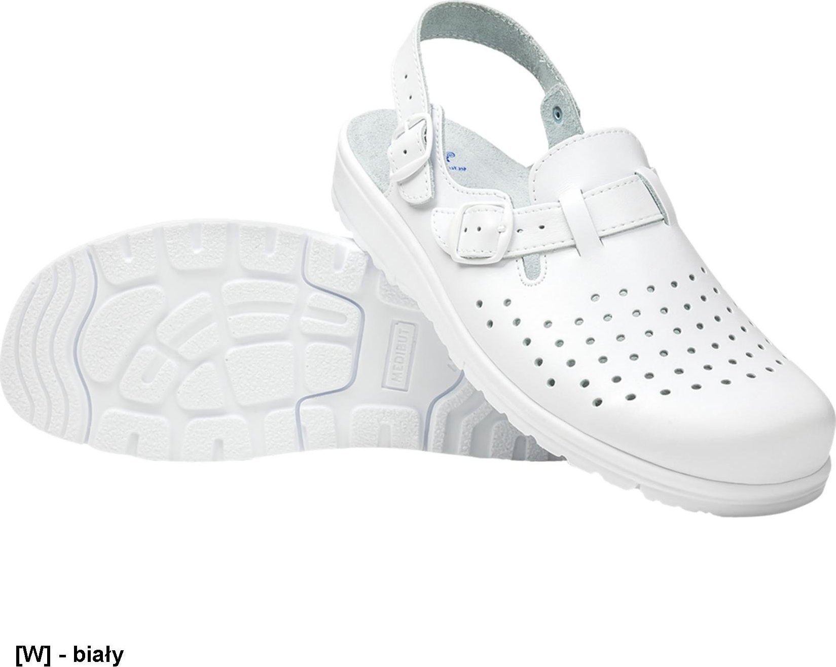 MEDIBUT BMKLADZ2PASMES - skórzane białe buty zawodowe medyczne lub gastronomi męskie 44