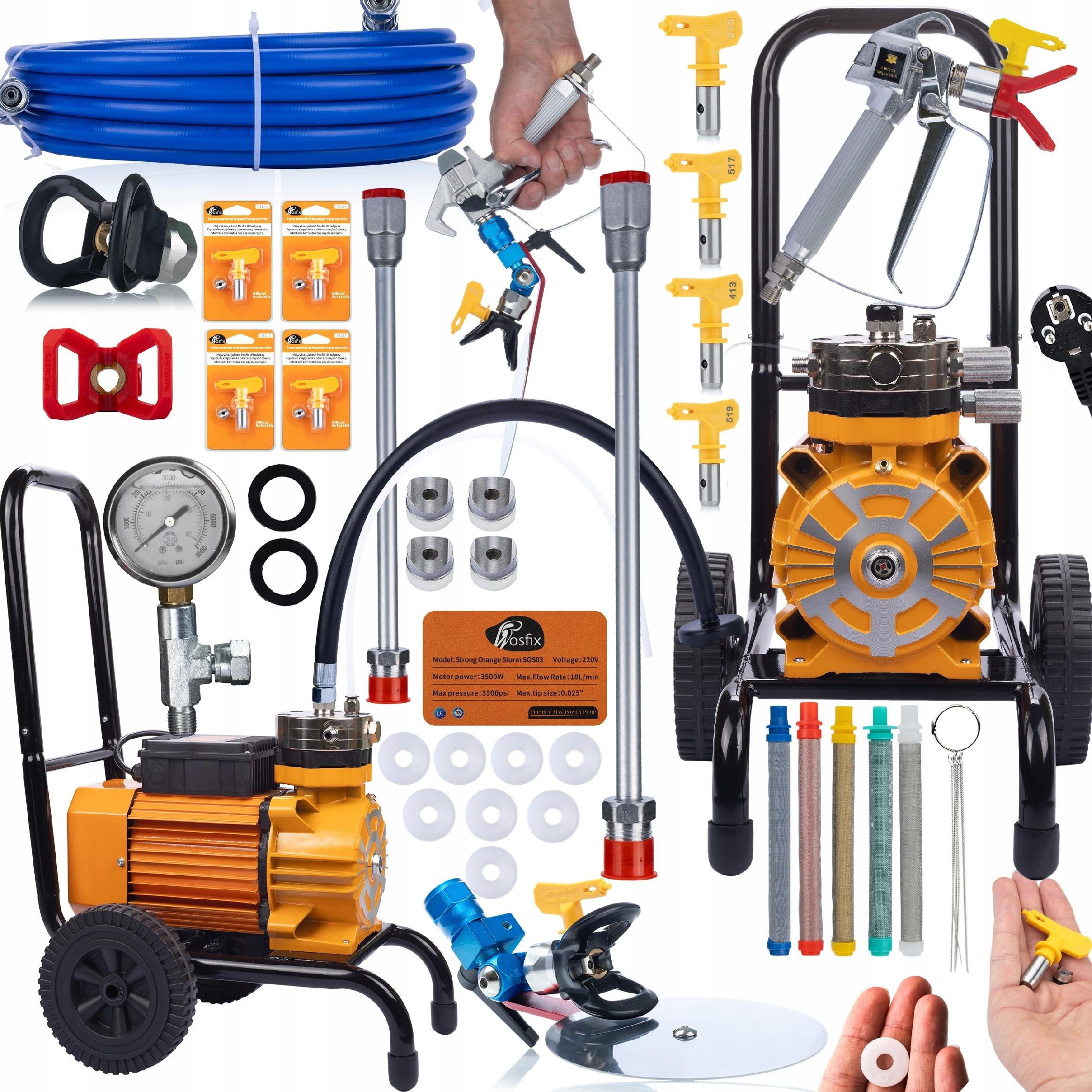 AGREGAT MALARSKI HYDRODYNAMICZNY ROSFIX 3500W DYSZE PRZEDŁUŻKA 80CM 18L/MIN