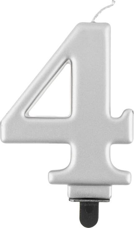 GoDan Świeczka urodzinowa "4" srebrna 8cm