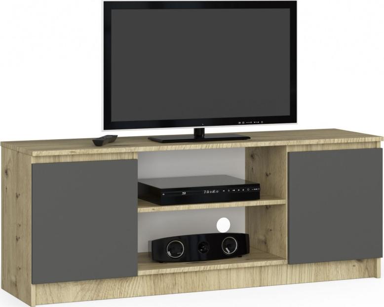 Fabryka Mebli Akord Szafka RTV 140 cm pod telewizor - dąb artisan-grafit szary