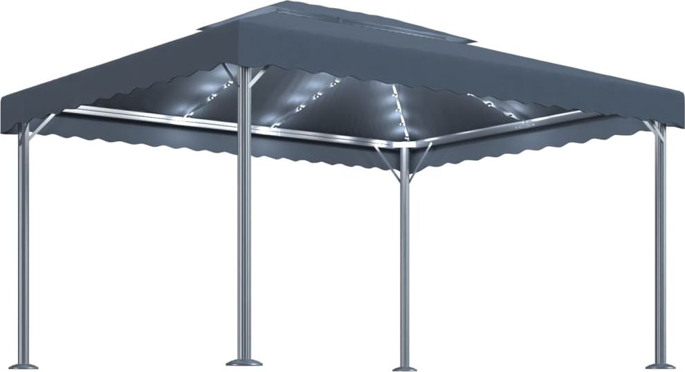 vidaXL Altana ze sznurem lampek, 400x300 cm, antracytowa, aluminium