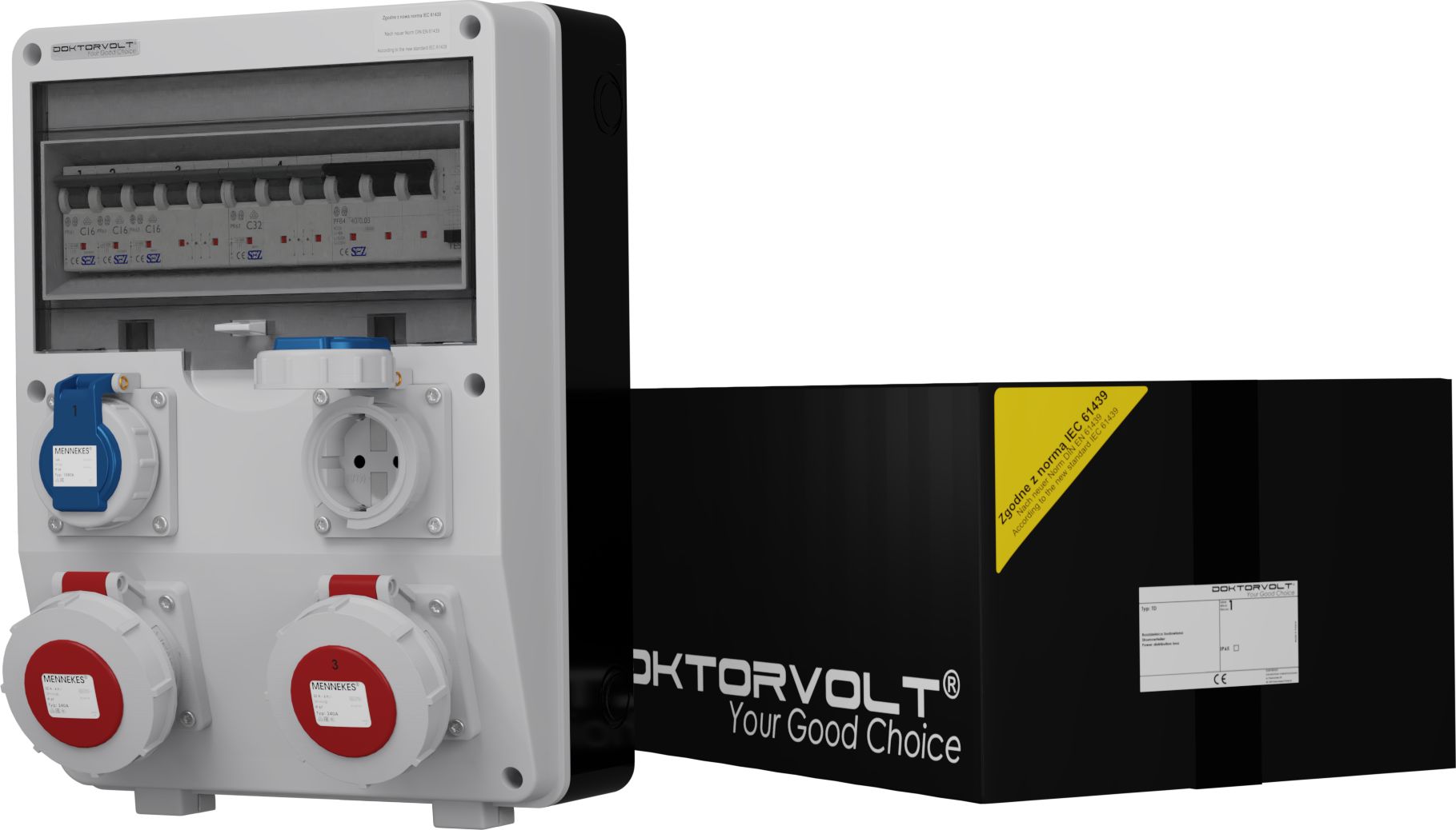 Doktorvolt Hermetyczna rozdzielnica budowlana TD-S/FI IP65 2x16A 2x230V Schuko Doktorvolt 2001