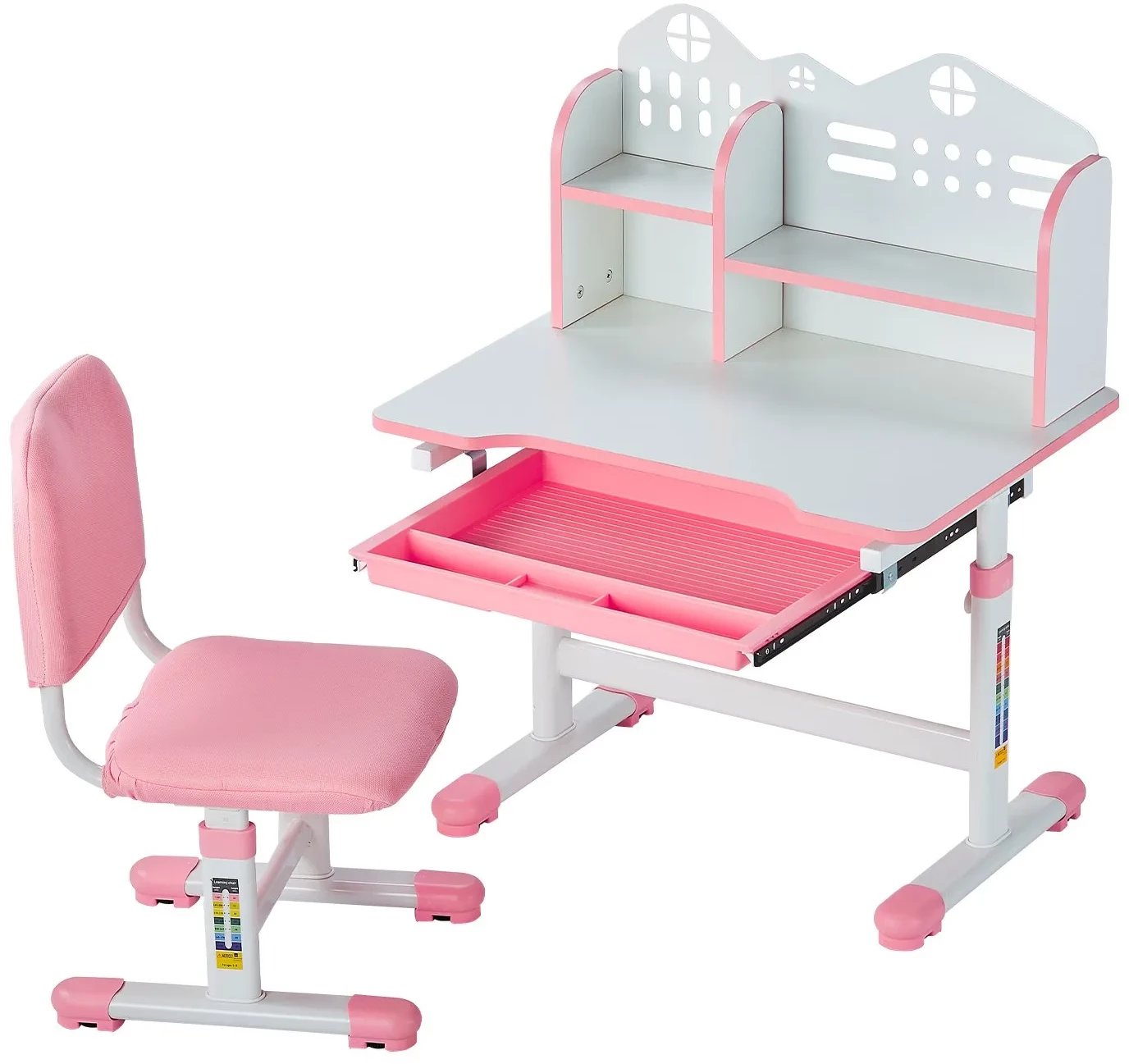 Biurko dla dziecka z krzesłem regulowane z półką szufladą różowe do nauki