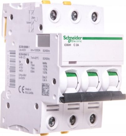 Schneider Electric Wyłącznik nadprądowy 3P C 2A 10kA AC iC60H-C2-3 (A9F07302)