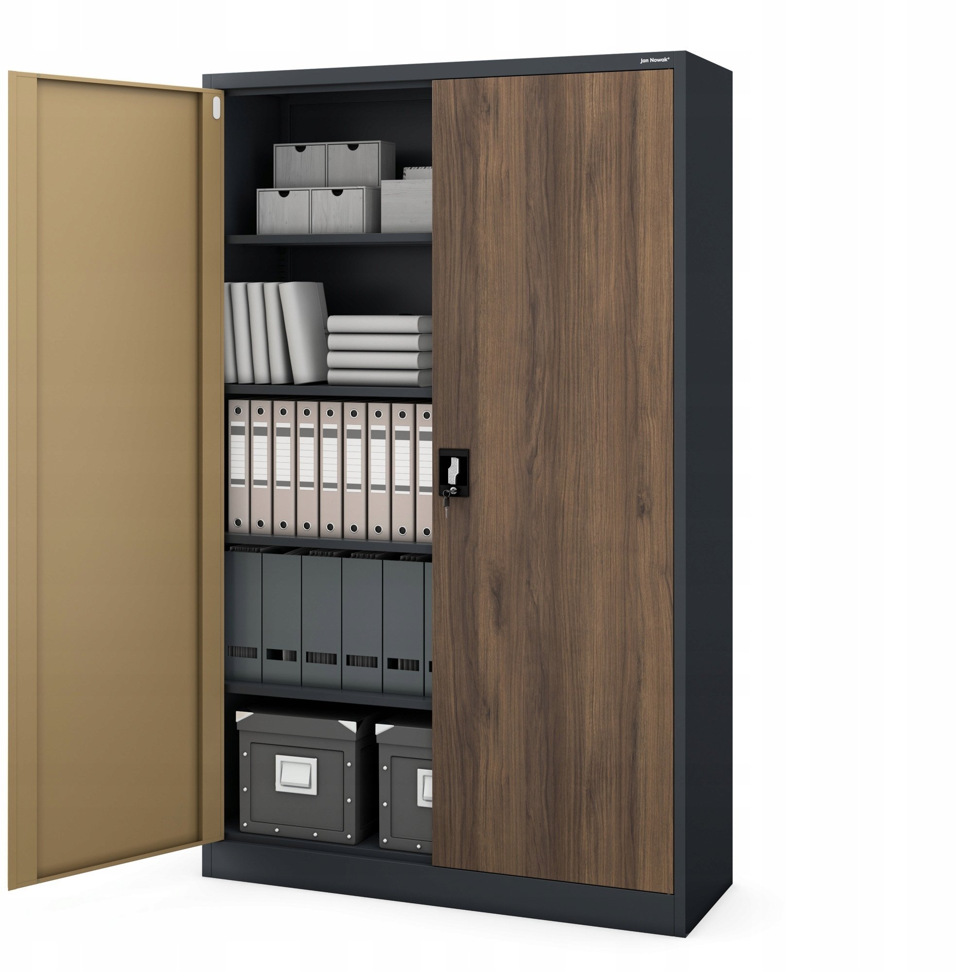 Jan Nowak Szafa biurowa metalowa na dokumenty JAN II, antracyt/orzech