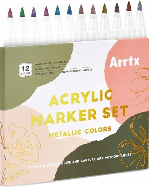 ARRTX Akriliniai markeriai - flomasteriai ARRTX, 12 spalvų, metalinių atspalvių