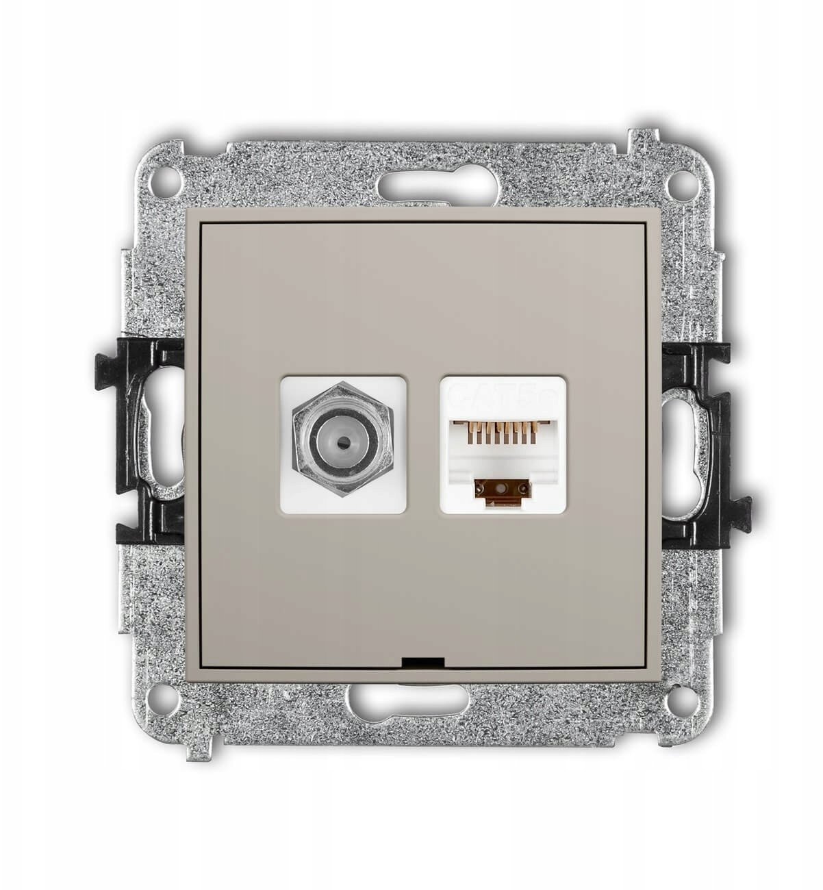 MINI Mechanizm gniazda antenowego poj. typu F (SAT) + gniazda komp. poj. 1xRJ45, kat. 5e, 8-stykowy, bez opisu taupe 60MGFKBO-1