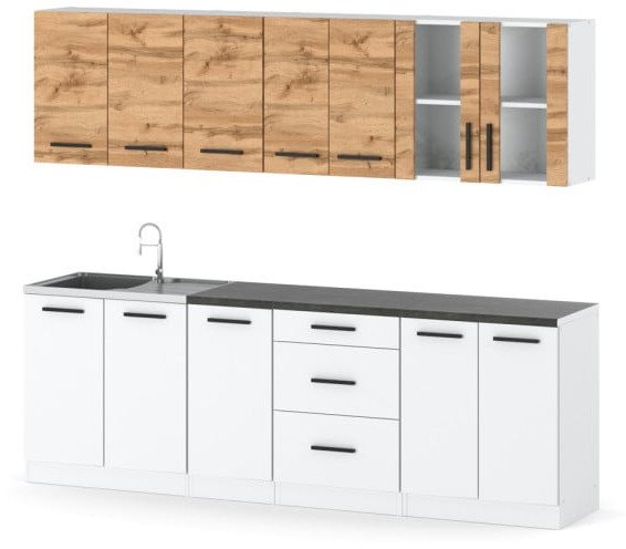 Meble Kuchenne Białe Z Drewnem Remino 2.6m Zestaw Mebli Kuchennych Wotan