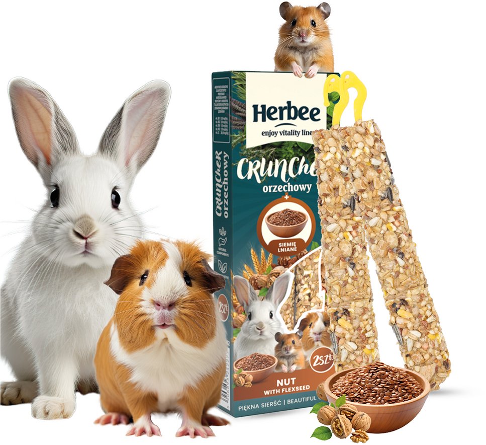HERBEE cruncher dla gryzoni i królików 115g orzechowy z siemieniem lnianym