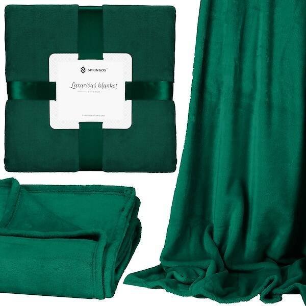 Springos Narzuta na łóżko, pled 200x220 cm koc na kanapę zielony UNIWERSALNY