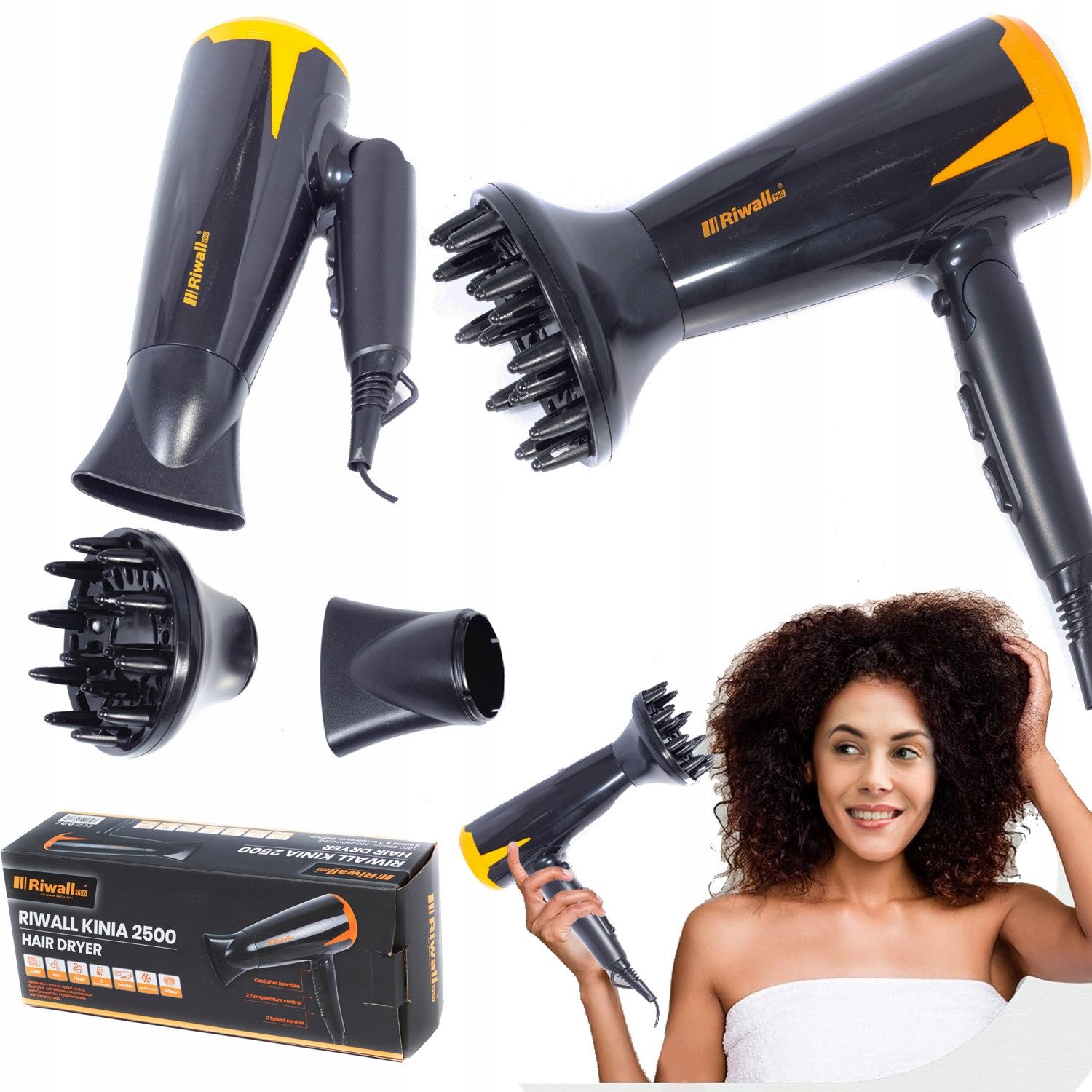 SUSZARKA DO WŁOSÓW TURBO 90km/h +DYFUZOR +KONCETRATOR RIWALL RDS-01