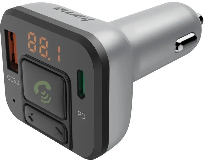 TRANSMITER FM Z BLUETOOTH, FUNKCJĄ ZESTAWU GŁOŚNOMÓWIĄCEGO I ŁADOWARKĄ USB-A, USB-C PD 20W