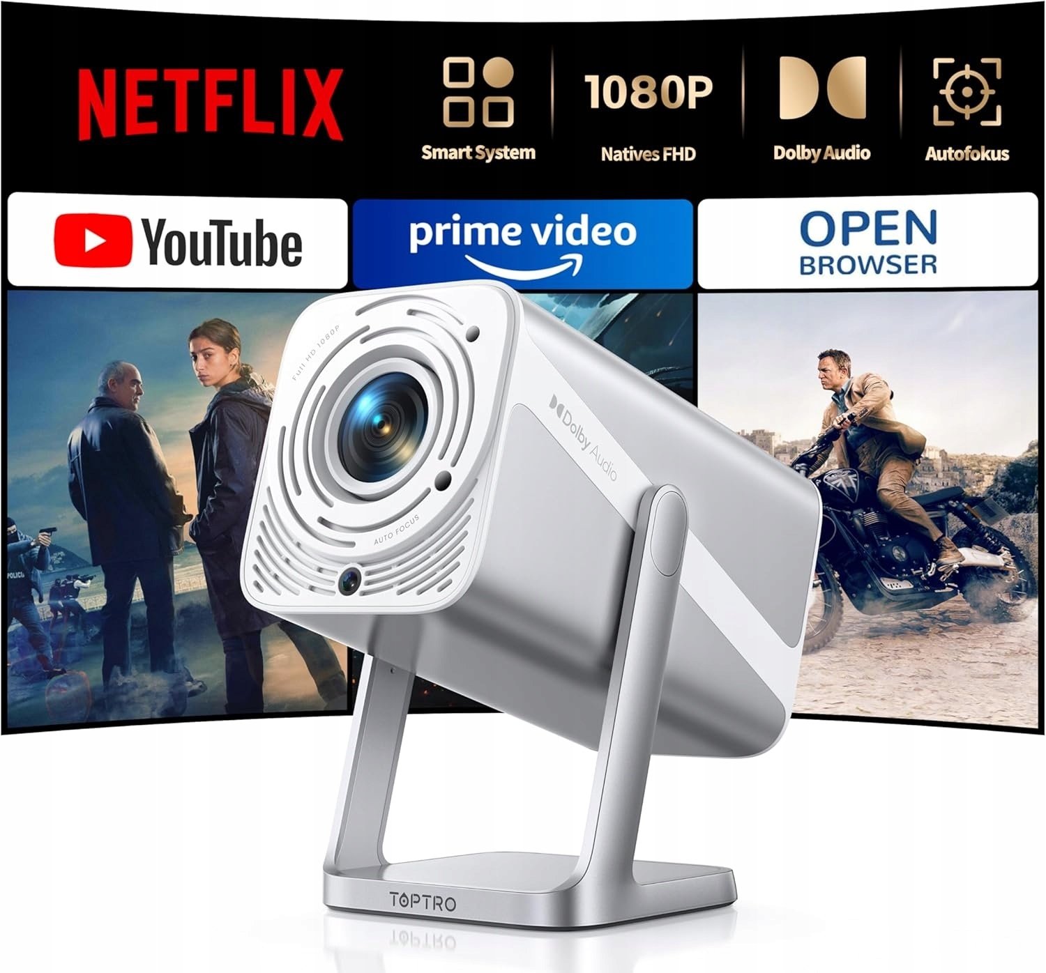 Smart Beamer TP1 Projektor 4K 1080p FHD 600 ANSI WiFi6 Bluetooth