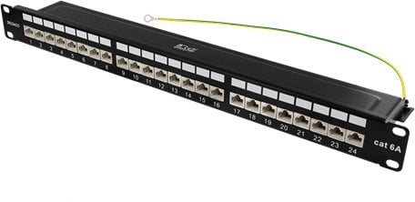 Deltaco DELTACO STP patch panel, 24xRJ45, Cat6a, 10Gbps, Krone terminals, 1U, 19 ", metal, juodas / PAN-200